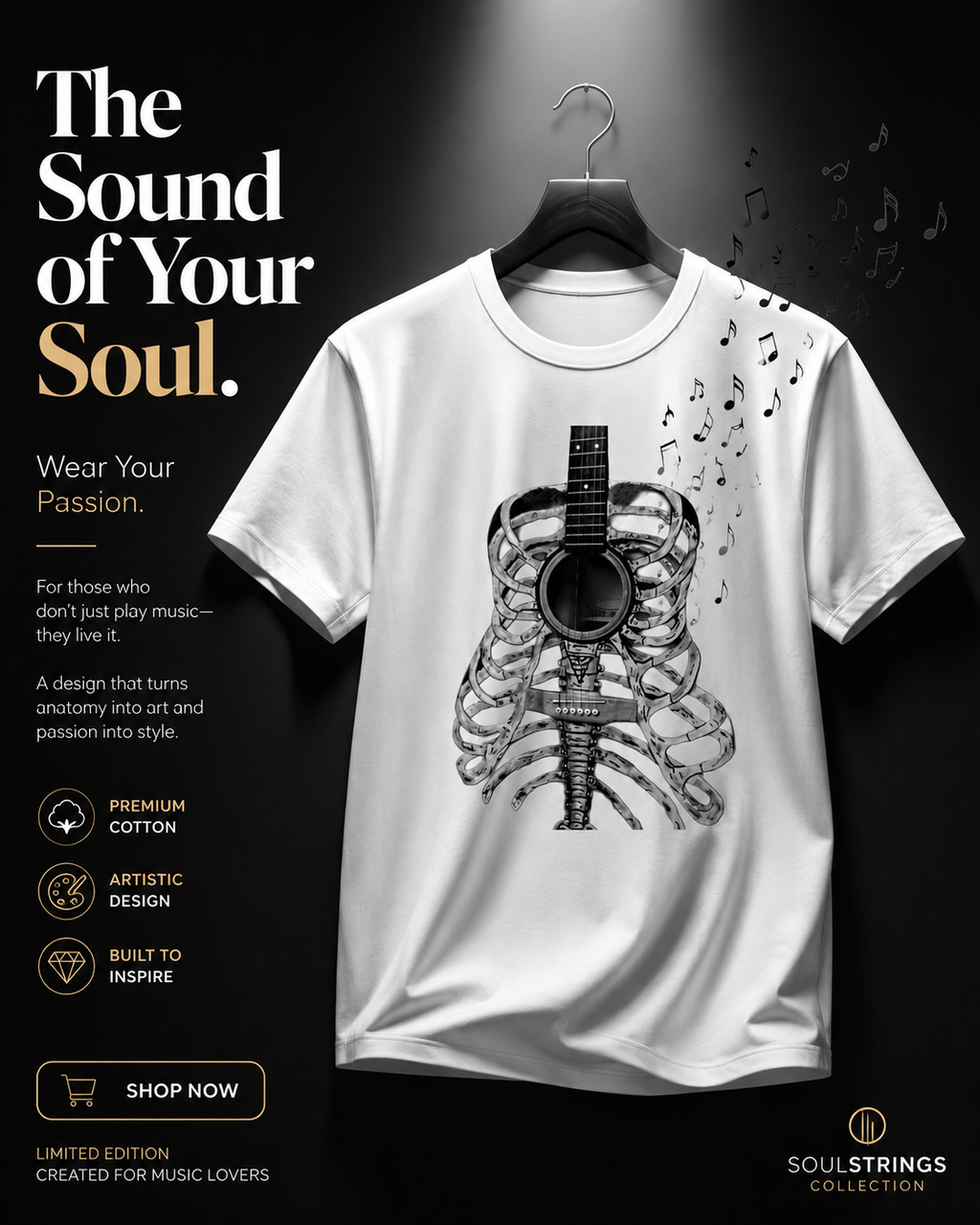 Heart of music Rib cage Guitar Tee