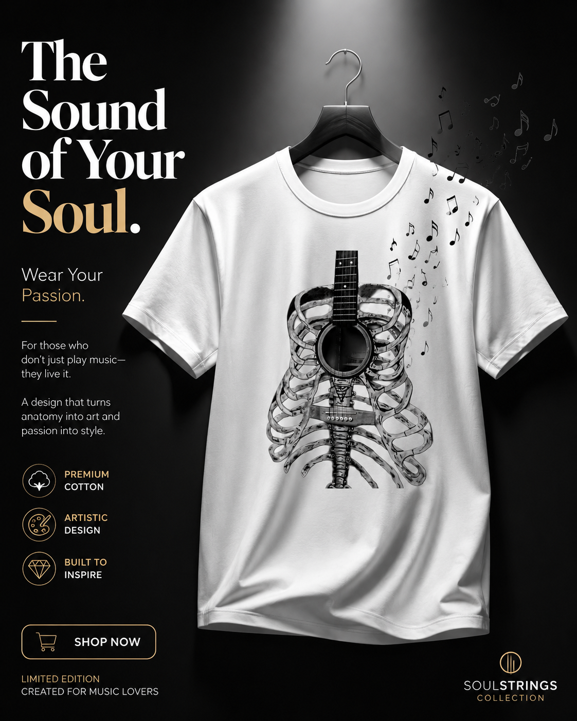 Heart of music Rib cage Guitar Tee